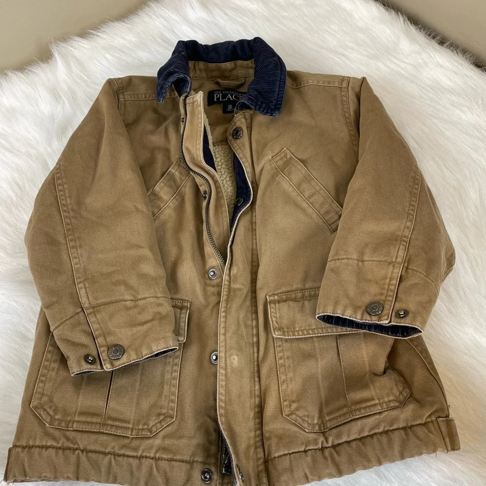 The Children's Place Tan Chore Barn Jacket Corduroy Collar XS 4